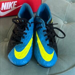 Hypervenom Nike Vibrant Blue and Neon Yellow Cleats